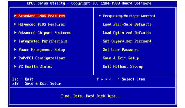 Giao diện chính của BIOS