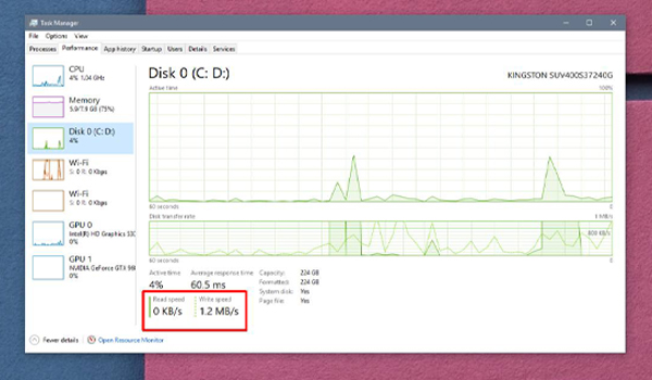 Test tốc độ ổ cứng trên máy tính bằng Task Manager