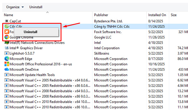 Gỡ bỏ phần mềm đơn giản bằng Control Panel